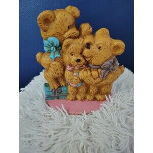 Vintage Cast Iron Bear Family Doorstop Figurine Bookend